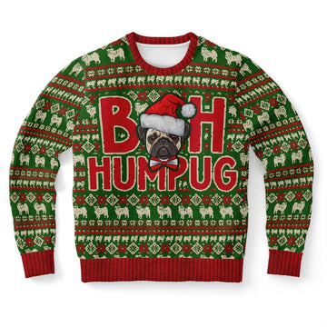 FUNSTUFFPRINT Bah Humpug Pug Ugly Christmas Sweater, Christmas Sweater, Ugly Sweater, Funny Xmas Sweaters Ugly Sweater
