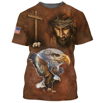 FUNSTUFFPRINT Bald Eagle Jesus And The Lamb 3D All Over Printed Shirt for Men and Women 3D T-shirt