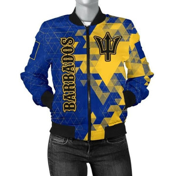 FUNSTUFFPRINT Barbados Women's Bomber Jacket - National Flag Polygon Style - 3D Bomber Jacket
