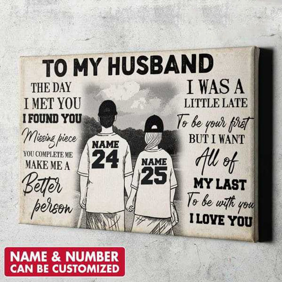 Custom Baseball Poster, Husband And Wife, To My Husband, The Day I Met You, I Found You Missing Piece Customized Personalized NAME/NUMBER Poster and Canvas