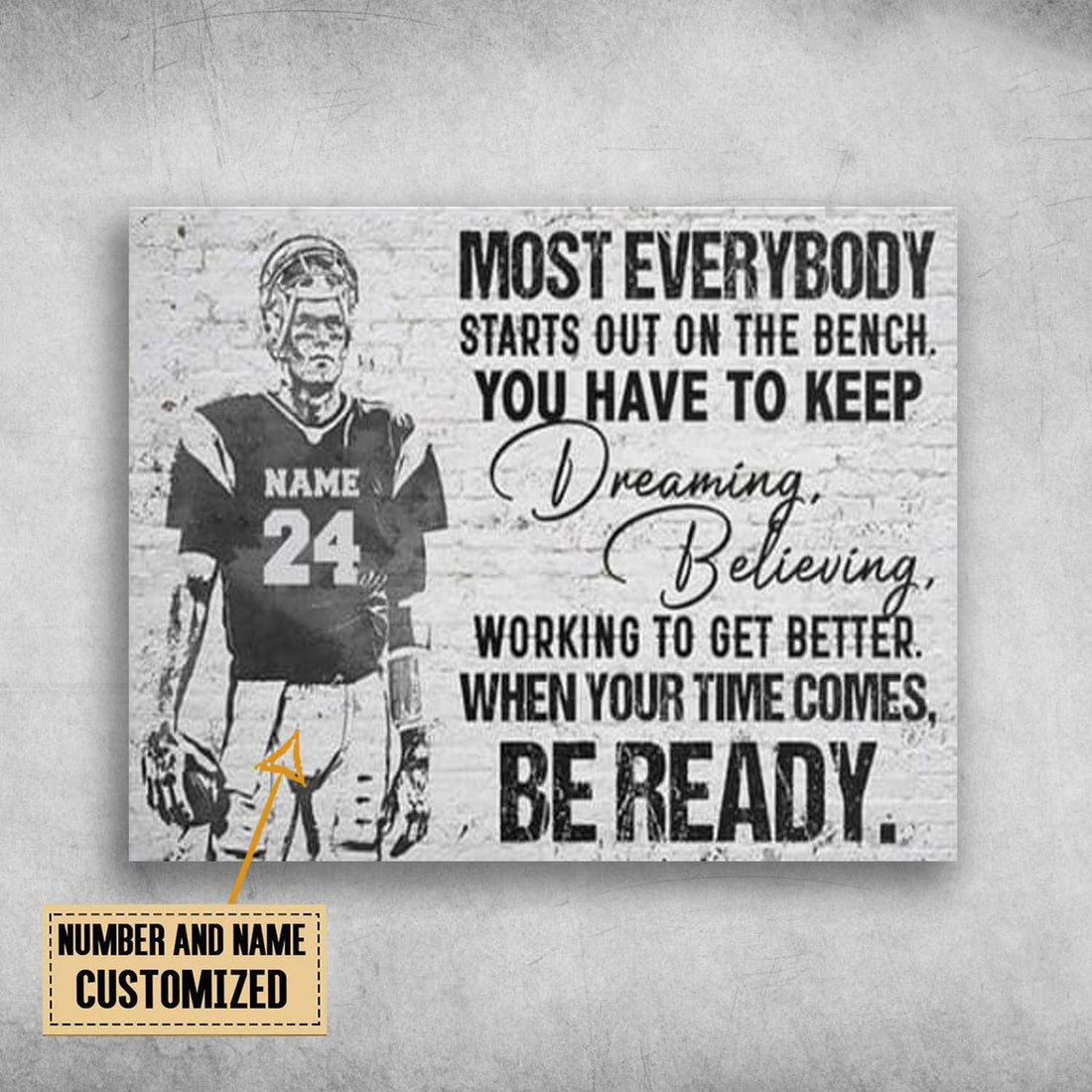 Custom Baseball Poster, Most Everybody Starts Out On The Bench Customized Personalized NAME/NUMBER Poster and Canvas