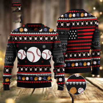 FUNSTUFFPRINT Baseball Balls Christmas Ugly Christmas Sweater, Christmas Sweater, Ugly Sweater, Funny Xmas Sweaters Ugly Sweater
