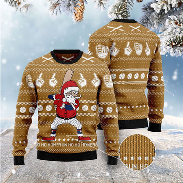 FUNSTUFFPRINT Baseball Ho Ho Homerun Ugly Christmas Sweater, Christmas Sweater, Ugly Sweater, Funny Xmas Sweaters Ugly Sweater