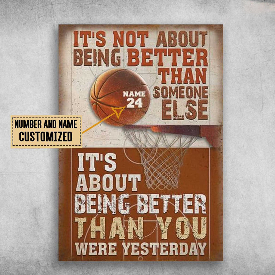 Custom Basketball Poster, It’s Not About Being Better Than Someone Else Customized Personalized NAME/NUMBER Poster and Canvas
