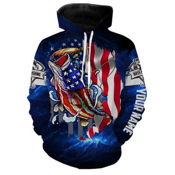 FUNSTUFFPRINT Personalized Fishing 3D All Over Hoodie Bass Fishing American Flag Patriotic 3D Hoodie and Zip Hoodie