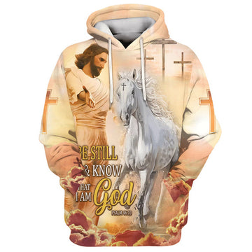 FUNSTUFFPRINT 3D Be Still And Know That I Am God Hoodie Jesus And White Horse Hoodies Jesus Hoodie Men & Women Christian 3D Hoodie and Zip Hoodie