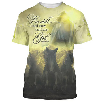 FUNSTUFFPRINT Be Still And Know That I Am God Jesus Horse Christian 3D T-shirt