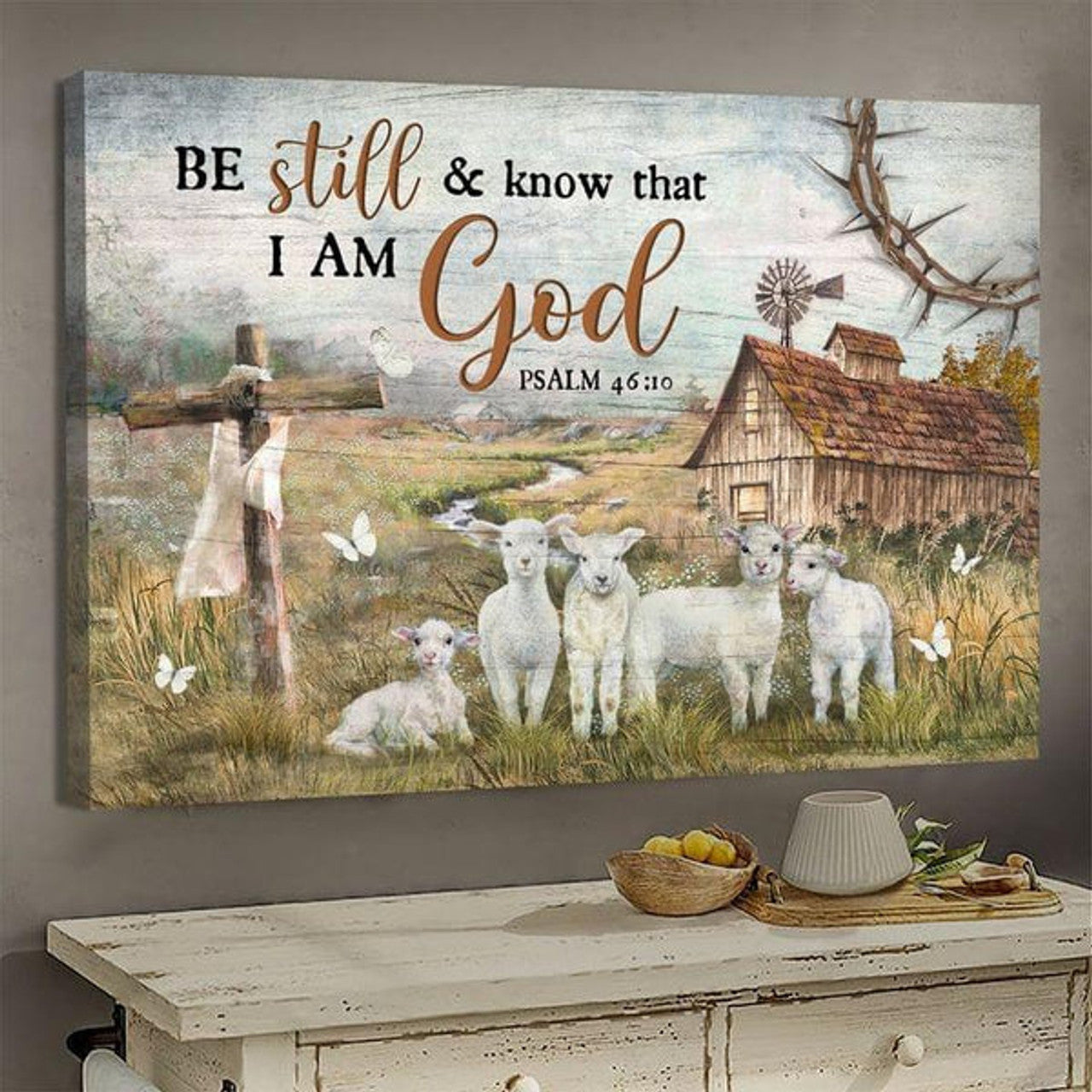 Be Still And Know That I Am God Lamb Farm Canvas Wall Art - Christian Poster - Religious Wall Decor