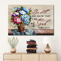 Be Still And Know That I Am God Wall Art Canvas, Hummingbirds Hydrangea Christian Wall Decor - Religious Wall Decor