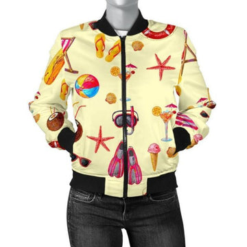 FUNSTUFFPRINT Beach Pattern Print Women Casual 3D Bomber Jacket