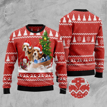 FUNSTUFFPRINT Beagle Dashing Ugly Christmas Sweater, Dog Ugly Christmas Sweater, Ugly Dog Sweaters Ugly Sweater