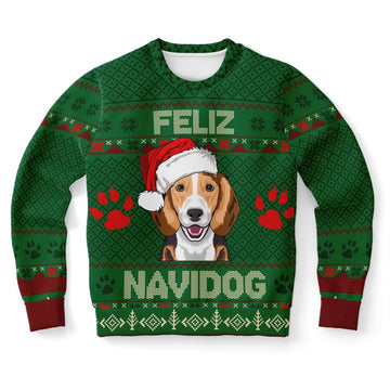 FUNSTUFFPRINT Beagle Feliz Navidog Ugly Christmas Sweater, Christmas Sweater, Ugly Sweater, Funny Xmas Sweaters Ugly Sweater