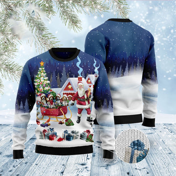 FUNSTUFFPRINT Beagle Santa Sled Ugly Christmas Sweater, Christmas Sweater, Ugly Sweater, Funny Xmas Sweaters Ugly Sweater