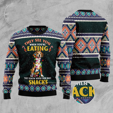 FUNSTUFFPRINT Beagle Snack Ugly Christmas Sweater, Christmas Sweater, Ugly Sweater, Funny Xmas Sweaters Ugly Sweater