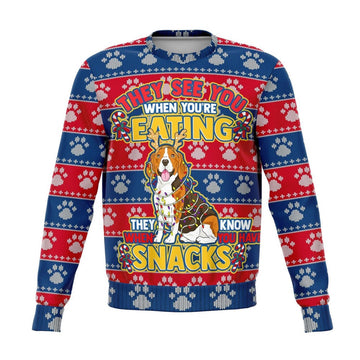 FUNSTUFFPRINT Beagle They Know When You Have Snacks Christmas Ugly Sweater, Christmas Sweater, Ugly Sweater, Funny Xmas Sweaters Ugly Sweater