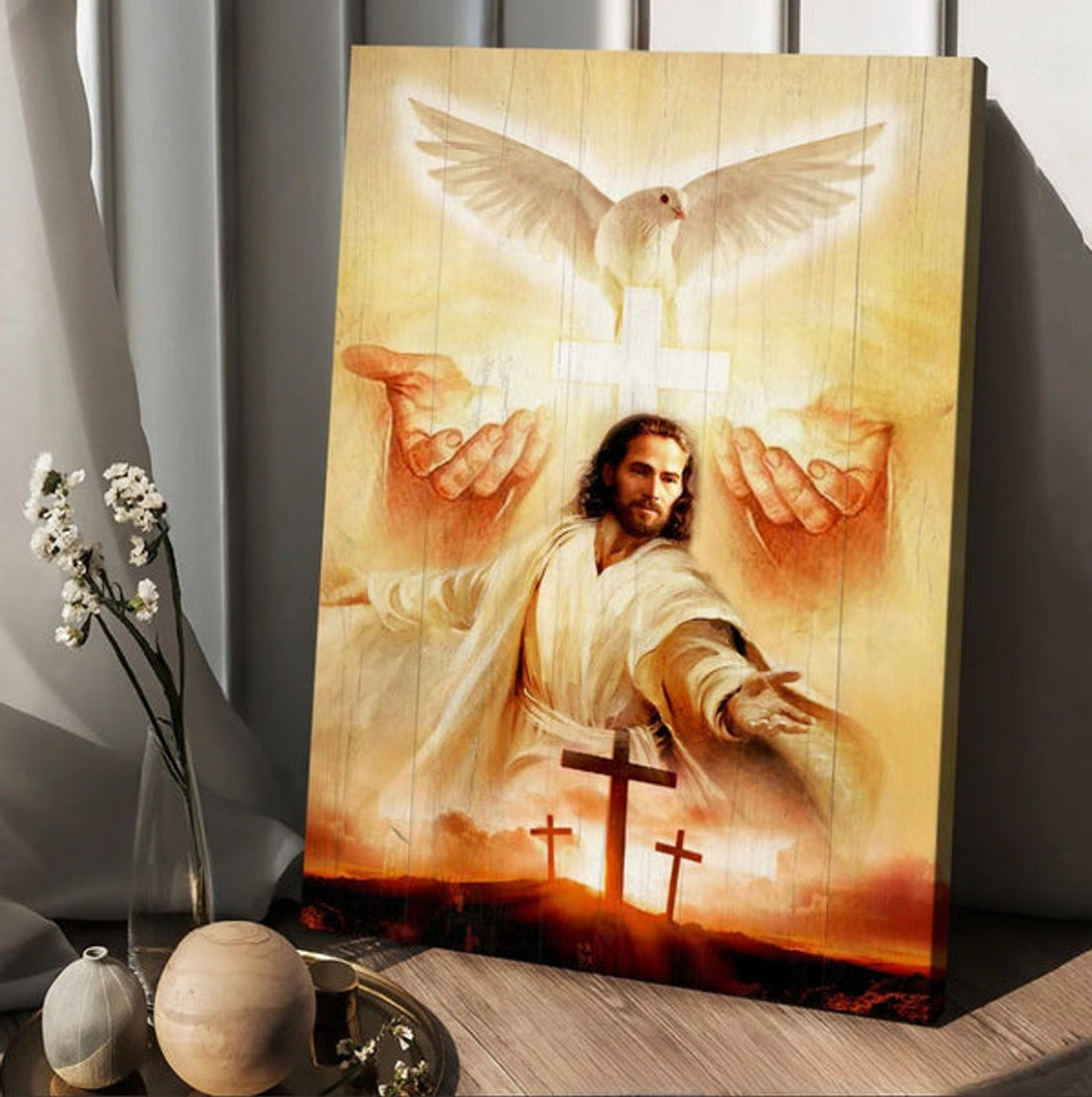 Beautiful Dove Pray For Healing Jesus's Hand Cross Canvas Posters - Christian Wall Posters - Religious Wall Decor