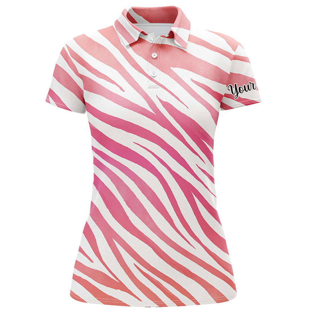 Custom Beautiful Pink Zebra Pattern Womens Golf Polo Shirts Custom Name Gift For Golf Lovers