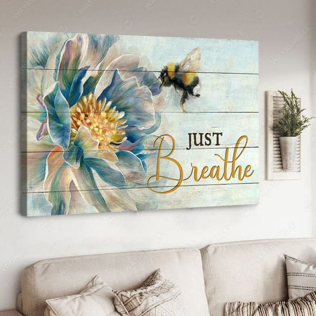 Bee And Flower, Poster Decor, Just Breathe Poster and Canvas