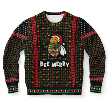 FUNSTUFFPRINT Bee Merry Ugly Christmas Sweater, Christmas Sweater, Ugly Sweater, Funny Xmas Sweaters Ugly Sweater