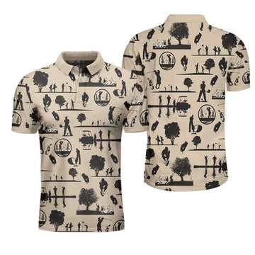 Beige Vintage Silhouette Golfers All Over Print Polo Shirt, Cream Polo Shirt, Best Golf Shirt For Men