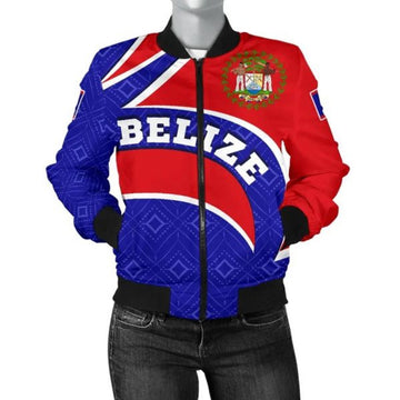 FUNSTUFFPRINT Belize Women's Bomber Jacket - Belize Coat Of Arms - 3D Bomber Jacket
