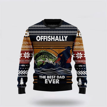 FUNSTUFFPRINT Best Dad ever Fishing Retro Vintage Ugly Christmas Sweater – Sweater Gifts For Pet Lover Ugly Sweater
