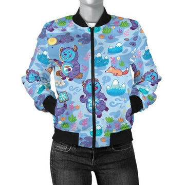 FUNSTUFFPRINT Bigfoot Blue Pattern Print Women Casual 3D Bomber Jacket
