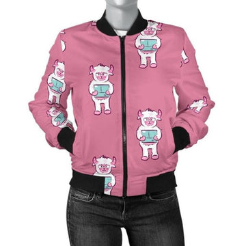 FUNSTUFFPRINT Bigfoot Pattern Print Women Casual 3D Bomber Jacket