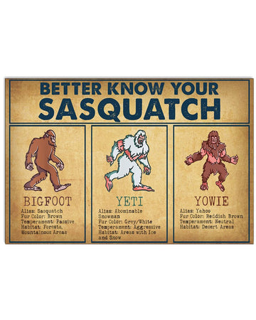 Bigfoot Poster, Better Know Your Sasquatch, Bigfoot Yeti Yowie Poster and Canvas