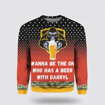 FUNSTUFFPRINT Bigfoot 3D Ugly Christmas Sweater Hoodie Be the One to Share a Beer with Darryl – Gifts For Bigfoot Lovers Ugly Sweater