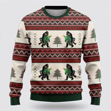 FUNSTUFFPRINT Bigfoot Christmas Tree Ugly Christmas Sweater – Best Gift For Christmas Ugly Sweater