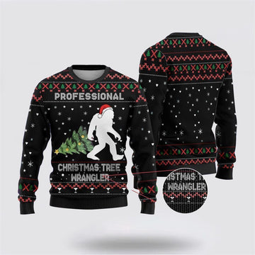 FUNSTUFFPRINT Bigfoot Christmas Tree Wrangler Ugly Christmas Sweater – Best Gift For Christmas Ugly Sweater