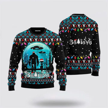 FUNSTUFFPRINT Bigfoot Christmas Ugly Christmas Sweater - Gifts For Ugly Sweater Lovers Ugly Sweater