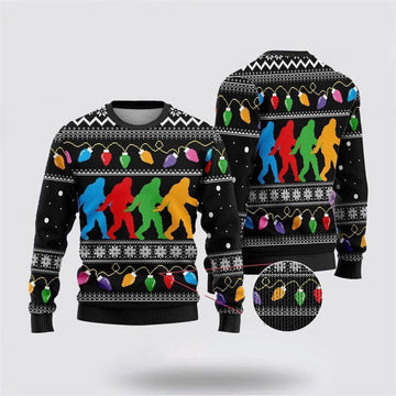 FUNSTUFFPRINT Bigfoot Color Party Ugly Christmas Sweater – Best Gift For Christmas Ugly Sweater