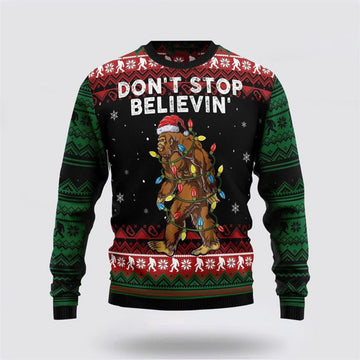 FUNSTUFFPRINT Bigfoot Don‘t Stop Believing Ugly Christmas Sweater For Men, Best Gift For Christmas, Christmas Fashion Winter Ugly Sweater
