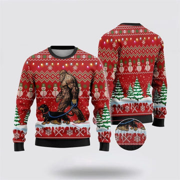 FUNSTUFFPRINT Bigfoot Goes To Spend Christmas With Husky Ugly Christmas Sweater – Best Gift For Christmas Ugly Sweater