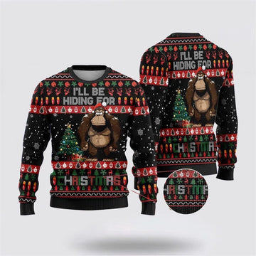FUNSTUFFPRINT Bigfoot I’ll Be Hiding For Christmas Ugly Christmas Sweater – Best Gift For Christmas Ugly Sweater
