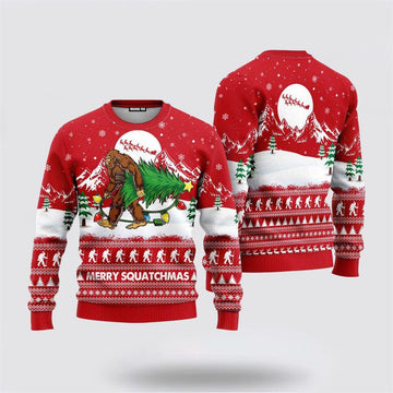 FUNSTUFFPRINT Bigfoot Mery Squatchmas Ugly Christmas Sweater For – Gifts For Bigfoot Lovers Ugly Sweater