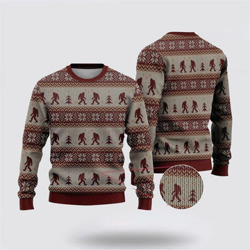 FUNSTUFFPRINT Bigfoot Red And Gray Pattern Ugly Christmas Sweater – Best Gift For Christmas Ugly Sweater
