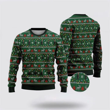 FUNSTUFFPRINT Bigfoot Santa Claus Green Pattern Ugly Christmas Sweater – Best Gift For Christmas Ugly Sweater