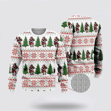 FUNSTUFFPRINT Bigfoot Santa Gift Ugly Christmas Sweater – Best Gift For Christmas Ugly Sweater