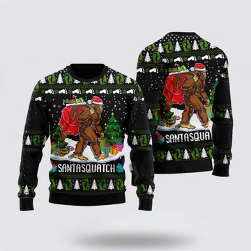 FUNSTUFFPRINT Bigfoot Santasquatch Ugly Christmas Sweater – Gifts For Bigfoot Believers Ugly Sweater
