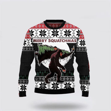 FUNSTUFFPRINT Bigfoot Squatchmas Ugly Sweater Cozy Knit Wool Sweater For Festive - Gifts For Bigfoot Lovers Ugly Sweater