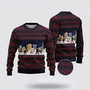 FUNSTUFFPRINT Bigfoot Winter City Ugly Christmas Sweater – Best Gift For Christmas Ugly Sweater