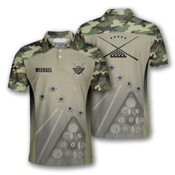 Custom Billiard Camouflage Gun Holes Custom Billiard Shirts for Men, Custom Billiard ball for Team, Men's Billiard Polo Shirts