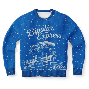 FUNSTUFFPRINT Bipolar Express Ugly Christmas Sweater, Christmas Sweater, Ugly Sweater, Funny Xmas Sweaters Ugly Sweater