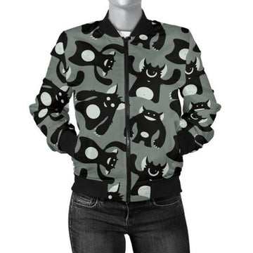 FUNSTUFFPRINT Black Bigfoot Pattern Print Women Casual 3D Bomber Jacket