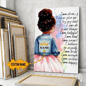 Custom Black Girl Poster, Ballet Dancer, I Am Strong, I Never Give Up, I Try My Best, I Can Do Great Thing Customized Personalized NAME Poster and Canvas
