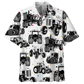 Black And White Tractor Hawaiian Shirt, Farm aloha Hawaiian shirt for men, Women