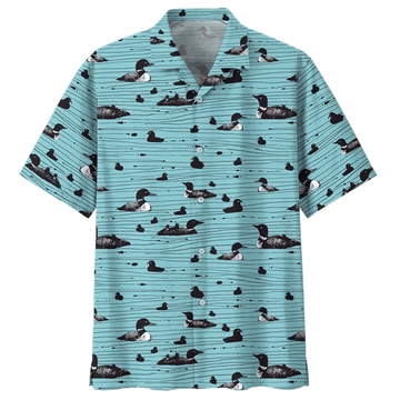 Duck Hawaiian Shirt, Duck Button Up Shirt- Short Sleeve Summer Shirt, Black Duck Hawaiian Shirt